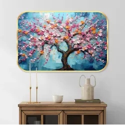 saf Floral theme Crystal Embedded High Gloss Surface with Golden Frame Digital Reprint 18 inch x 12 inch Painting  (With Frame)