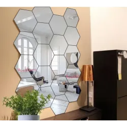 wall1ders 20 Hexagon With 10 Butterflies Silver (Each Piece Size 10.5 cm x 12.1 cm) 3d Hexagon Mirror Wall Stickers