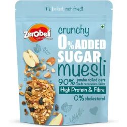 Zerobeli Crunchy 0% Added Sugar Muesli | High Protein Diabetic Friendly |100% Wholegrain Pouch  (425 g)
