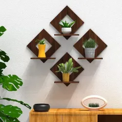 SHAJOC Mdf Wooden SQUARE Shaped Multipurpuse WallHanging/Flower pot stand pack of 4 Pack of 4  (20 cm X 20 cm, Brown)